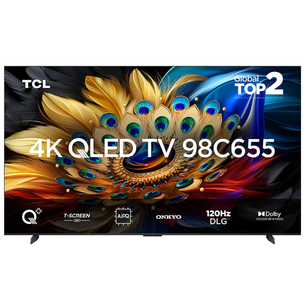 Smart TV TCL 98 Polegadas QLED 4K C655 WiFi Bluetooth Google TV 144Hz VRR HDR10+ Dolby Atmos 98C655