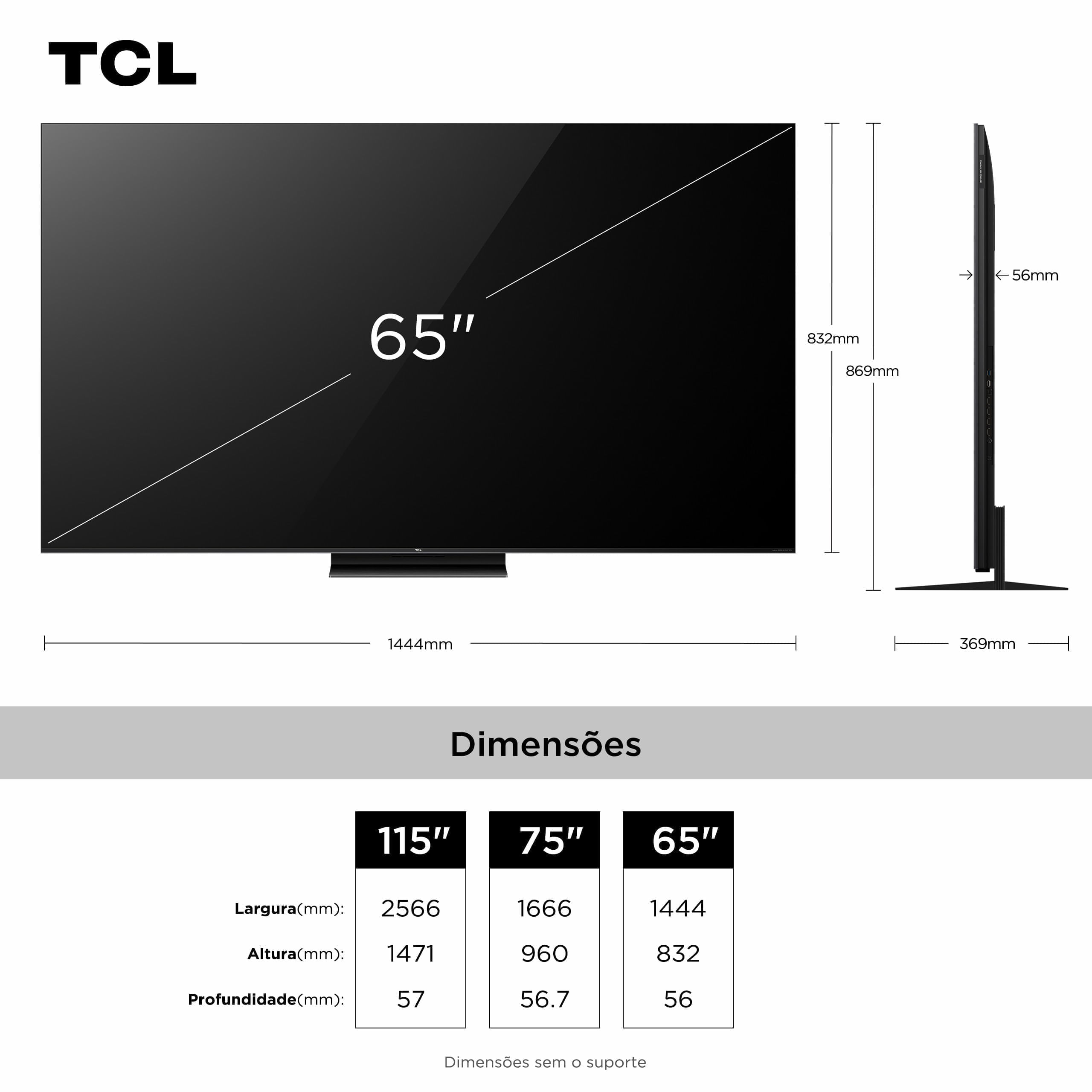 Smart TV TCL 65 Polegadas QLED Mini LED 4K C7K WiFi Bluetooth Google TV 4 HDMI 144Hz HDR10+ 65C7K